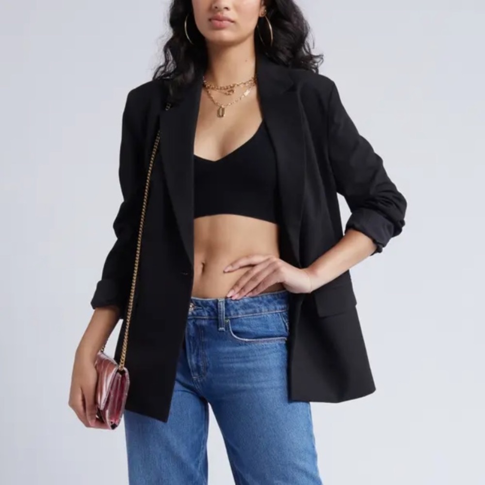 Priorities (Nordstrom) Long Line Rolled Sleeve Blazer Medium Black